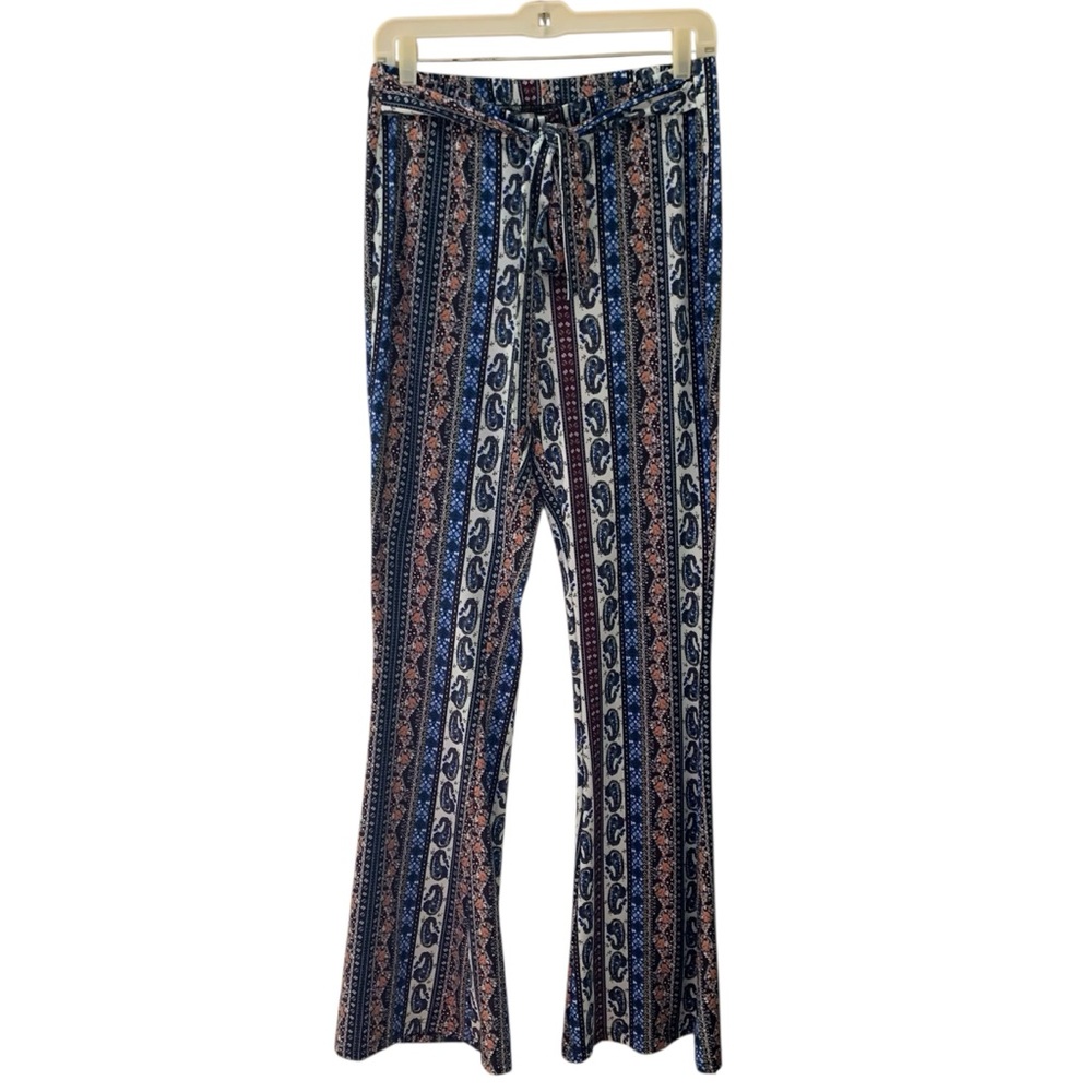 Shein Floral Paisley Print Pull On Flare Pants Women’s L Blue Multi Boho Chic